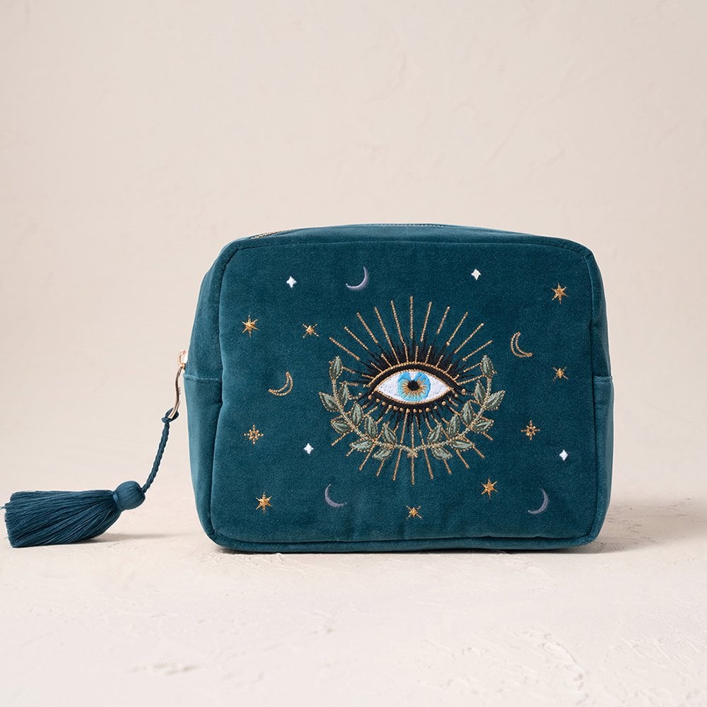 Elizabeth Scarlett Celestial Eye Velvet Wash Bag - Rich Blue