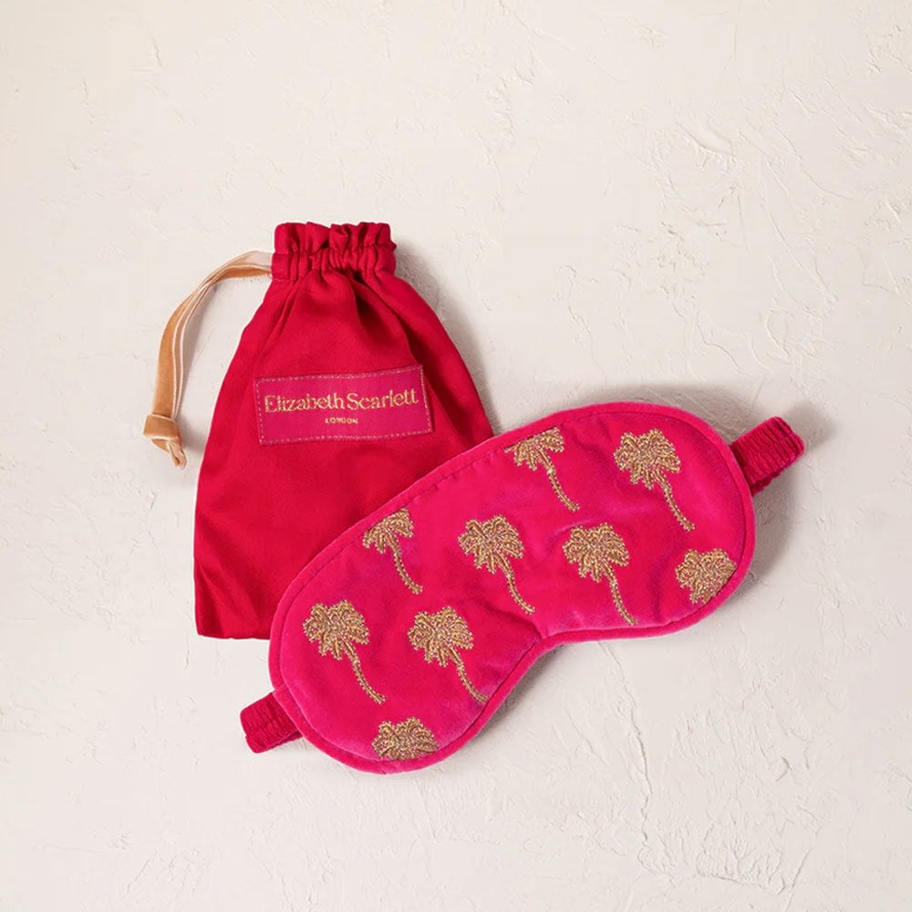 Elizabeth Scarlett - Gold Palm Velvet Eye Mask - Pink