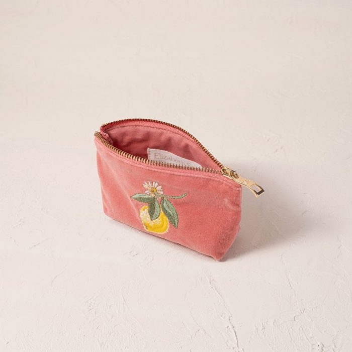 Elizabeth Scarlett Lemon Blossom Velvet Coin Purse - Coral