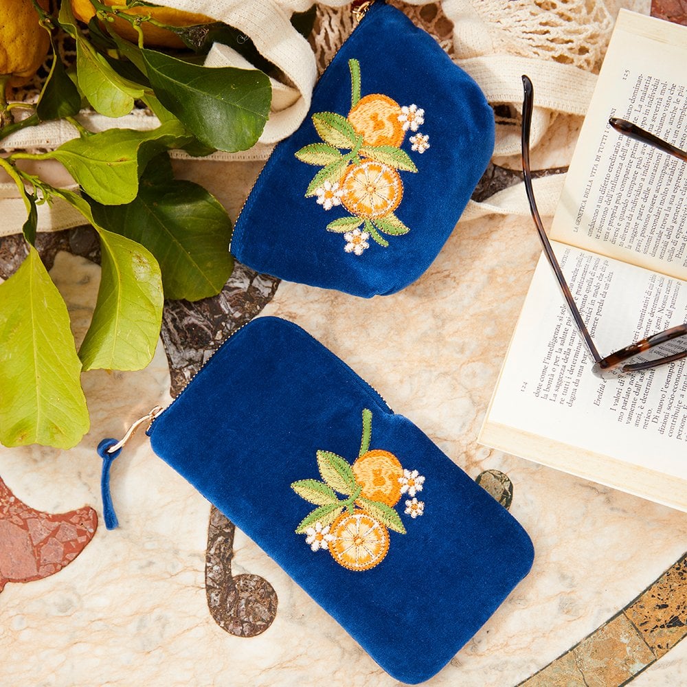 Elizabeth Scarlett Orange Blossom Velvet Glasses Case - Cobalt