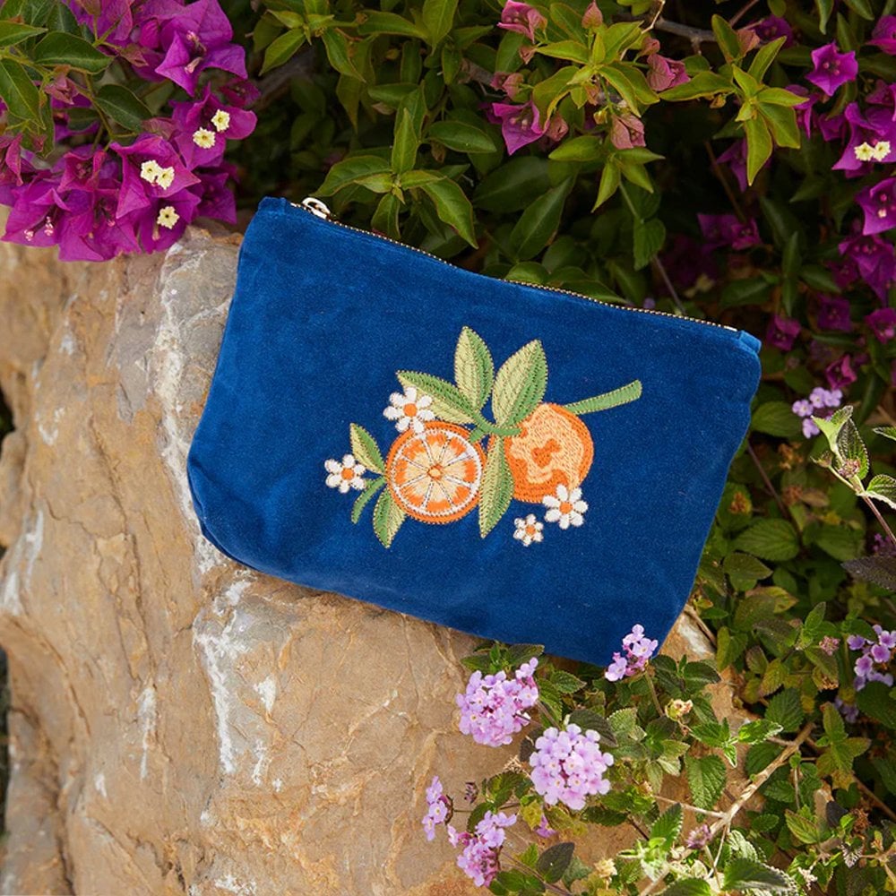 Elizabeth Scarlett Orange Blossom Velvet Mini Pouch - Cobalt