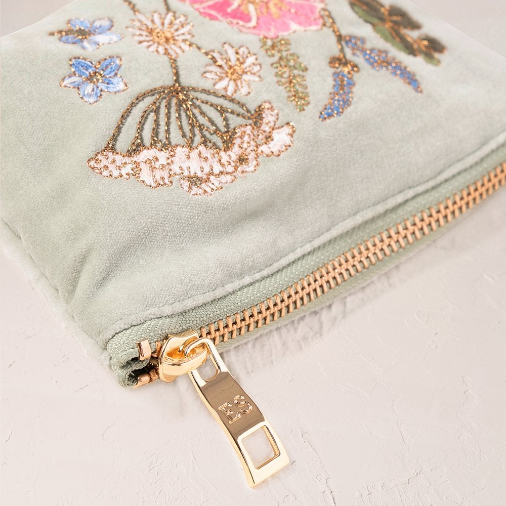 Elizabeth Scarlett Pressed Flowers Velvet Coin Purse - Sage