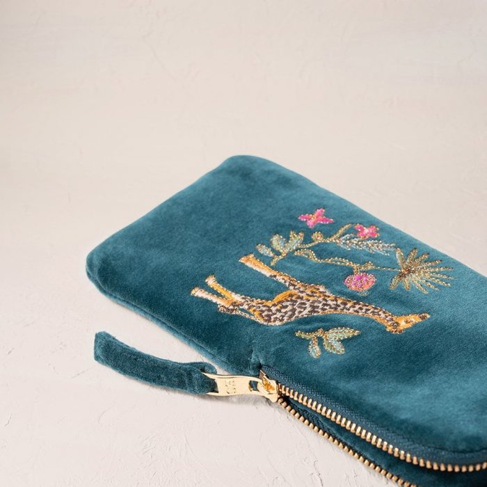 Elizabeth Scarlett Wild Giraffe Palm Velvet Glasses Case - Rich Blue