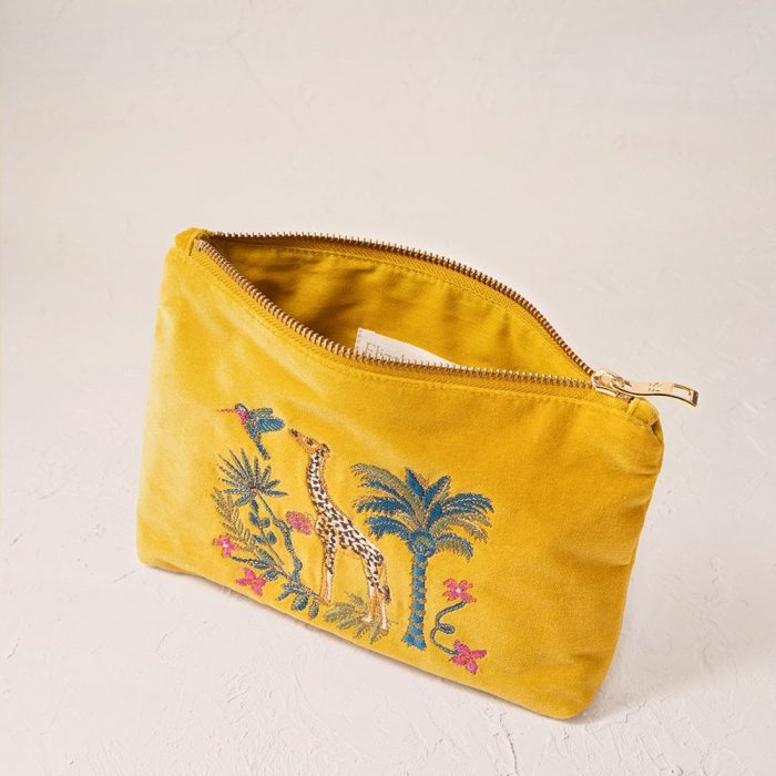 Elizabeth Scarlett Wild Giraffe Palm Velvet Mini Pouch - Mustard