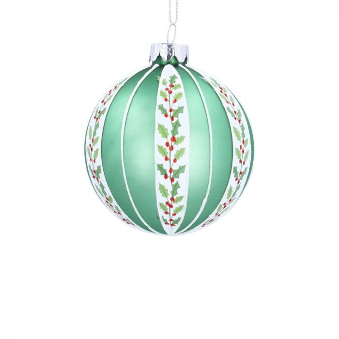 Gisela Graham
Matte Sage Green Glass Bauble with Holly