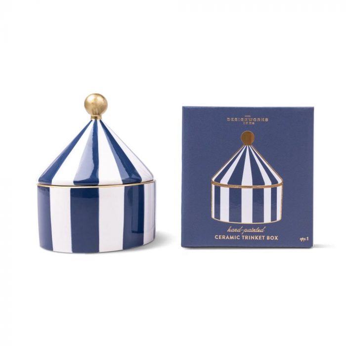 DesignWorks Ink Navy Stripe Ceramic Trinket Box
