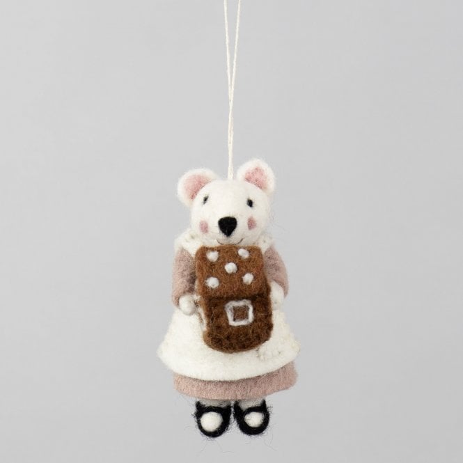 A World of Craft White Festive Felt Mouse with House Hanging Decoration
