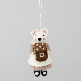 White Festive Felt Mouse with House Hanging Decoration