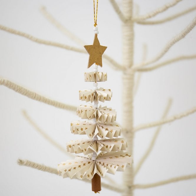 A World of Craft White Gold Christmas Tree Paper Hanging Decoration