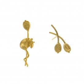 22ct Gold Plated Asymmetric Harvest Mouse and Angelica Stud Earrings