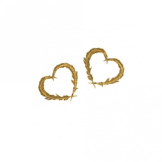 Alex Monroe 22ct Gold Plated Delicate Feather Heart Stud Earrings