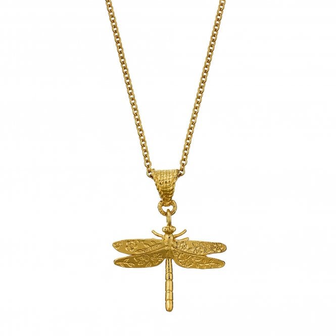 Alex Monroe 22ct Gold Plated Floral Engraved Dragonfly Pendant Necklace