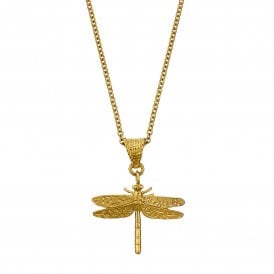 22ct Gold Plated Floral Engraved Dragonfly Pendant Necklace