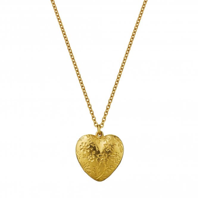 Alex Monroe 22ct Gold Plated Floral Engraved Heart Necklace