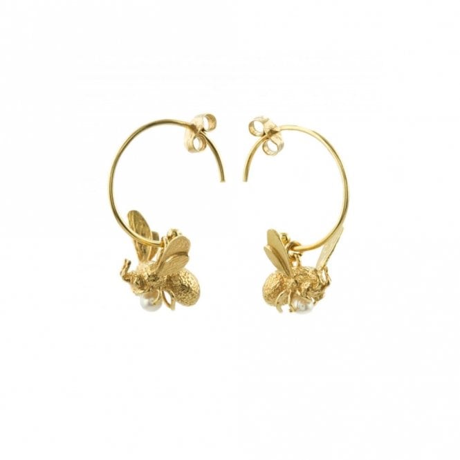 Alex Monroe 22ct Gold Plated Flying Bee Hoop Earrings