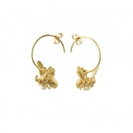 22ct Gold Plated Flying Bee Hoop Earrings