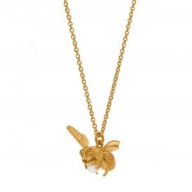 22ct Gold Plated Flying Bee with Pearl Necklace
