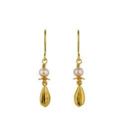 22ct Gold Plated Pink Pearl Poppy & Sunflower Seed Hook Earrings