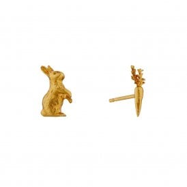 22ct Gold Plated Rabbit & Carrot Asymmetric Earrings