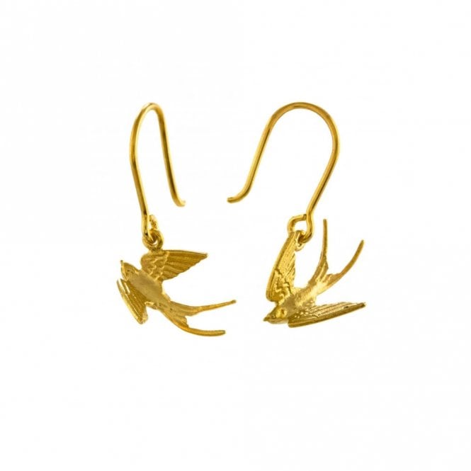 Alex Monroe 22ct Gold Plated Swooping Swallow Hook Earrings