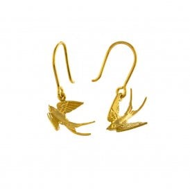 22ct Gold Plated Swooping Swallow Hook Earrings
