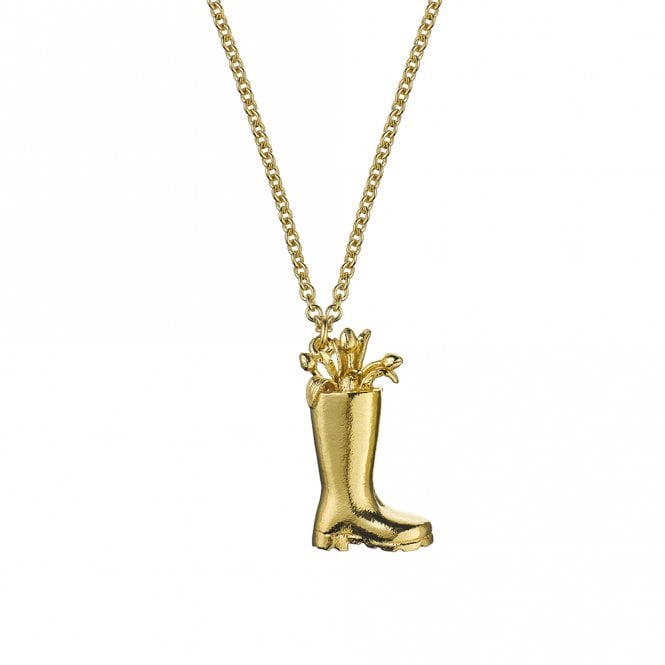 Alex Monroe 22ct Gold Plated Tulip Filled Wellington Boot Necklace