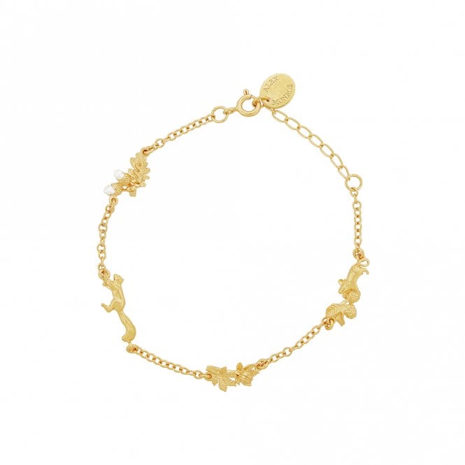 Alex Monroe 22ct Gold Plated Woodland Exploration Inline Bracelet