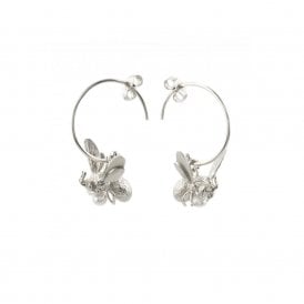Silver Flying Bee Hoop Earrings