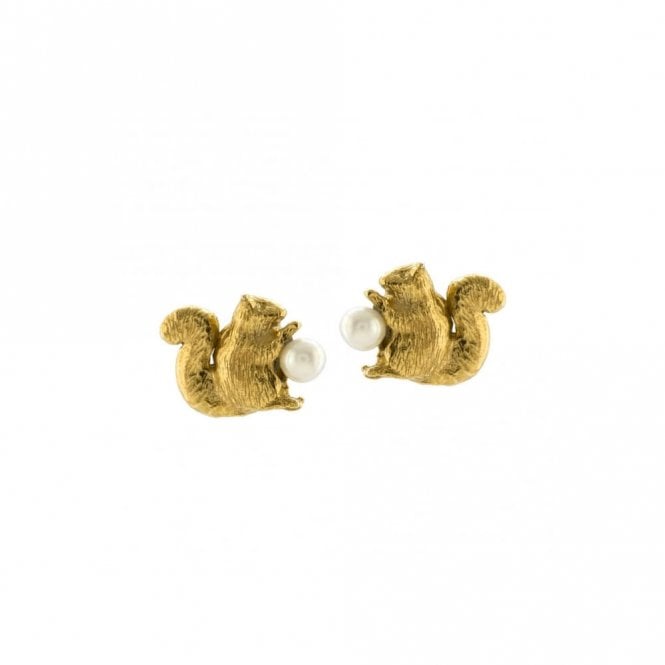 Alex Monroe Squirrel & Pearl Stud Earrings
