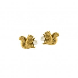 Squirrel & Pearl Stud Earrings