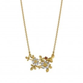 Sterling Silver & 22ct Gold Plated Inline Wild Rose & Bee Ruby Necklace
