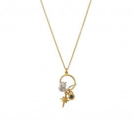 Sterling Silver and 22ct Gold Plated Stowaway Mouse Charm Necklace with Guiding Star & London Blue Topaz