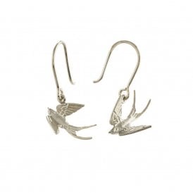 Sterling Silver Swooping Swallow Hook Earrings
