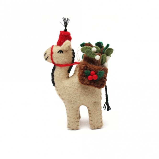 Amica Felt Camel with Christmas Panniers Hanging Decoration
