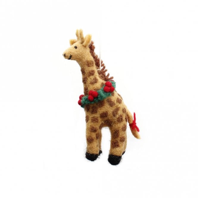 Amica Felt Giraffe with Holly Wreath Hanging Decoration