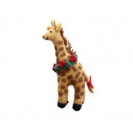 Giraffe with Holly Wreath Hanging Decoration