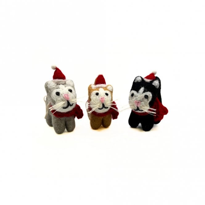 Amica Felt Mini Cat with Hat & Scarf Hanging Decoration