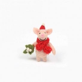 Mini Piglet with Mistletoe Sprig Decoration