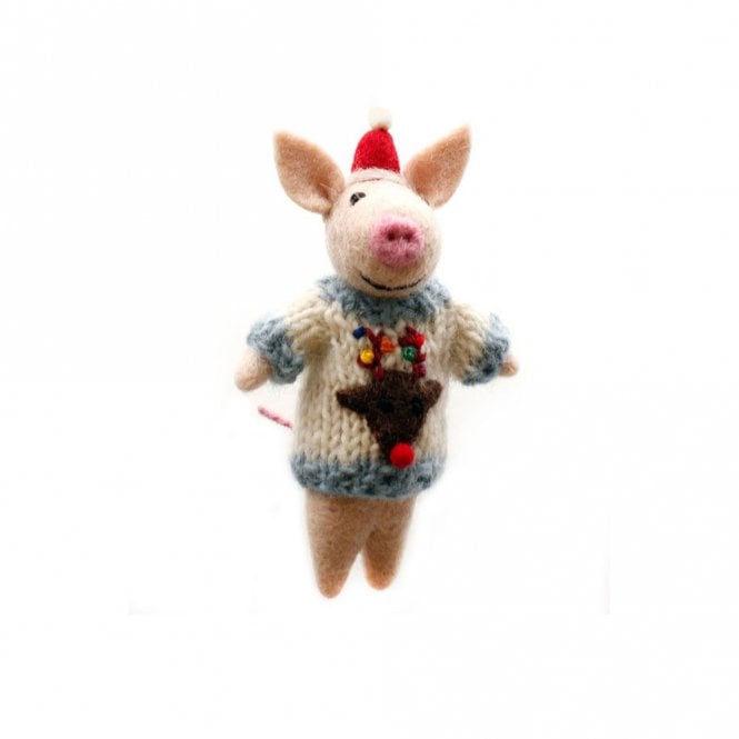 Amica Felt Piglet in Christmas Jumper Hanging Decoration