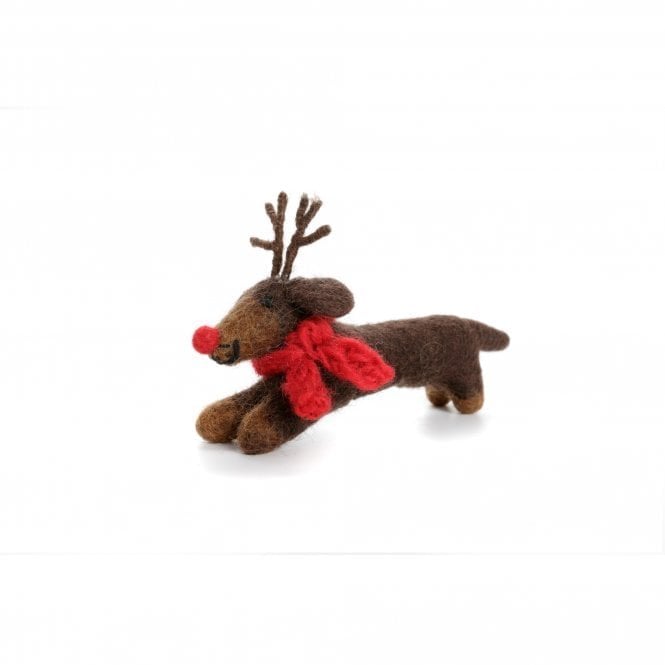 Amica Felt Sausage Dog with Antlers Hanging Decoration