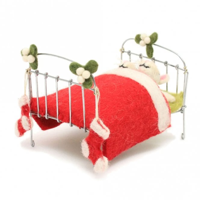 Amica Felt Sleeping Mice Pair In Bed with Stockings Decoration