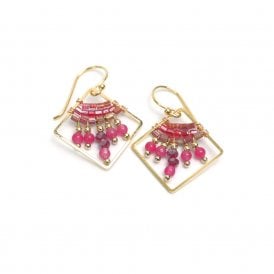 Dark Pink Jade Square Drop Earrings