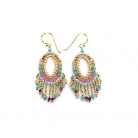Ruby & Cats Eye Pastel Blue Beaded Earrings
