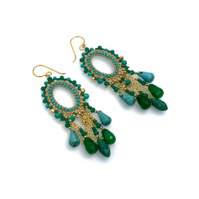Annabella Moore Turquoise & Jade Beaded Earrings