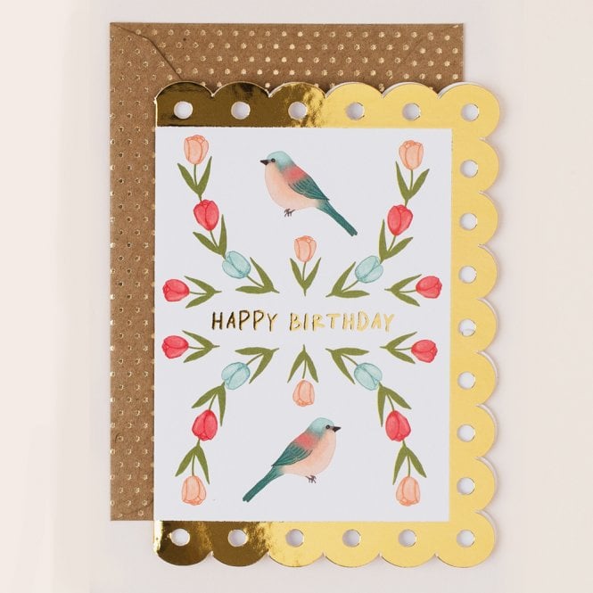 Apple & Clover Folk Style with Birds Birthday Card