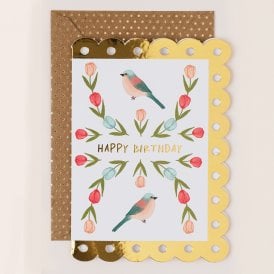 Folk Style with Birds Birthday Card
