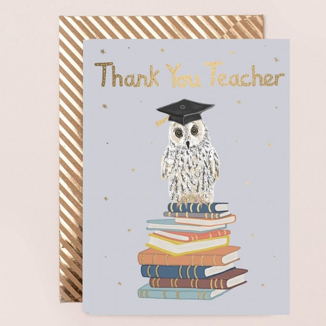Apple & Clover Thank You Teacher Owl Gold Foiled Card