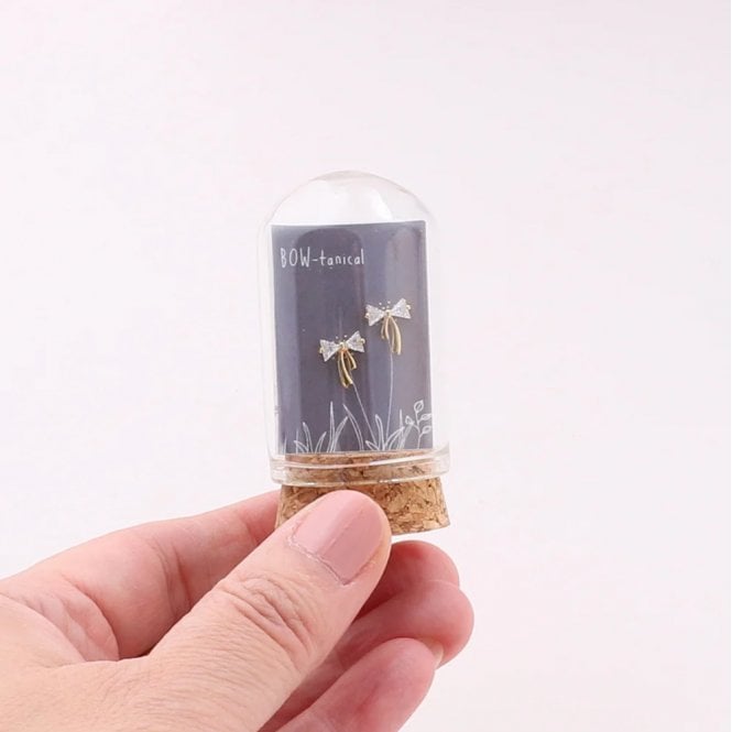 Attic Creations Crystal Bow Gold Stud Earrings