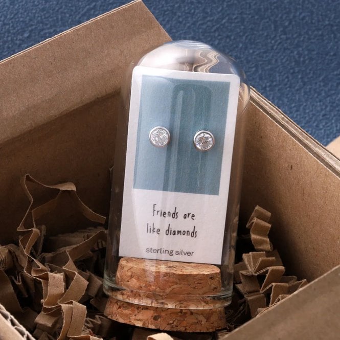 Attic Creations Friends are Diamonds Stud Silver Earrings
