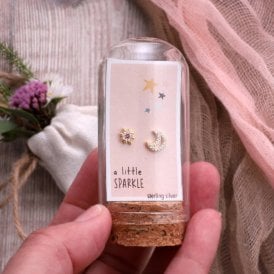 Moon & Star Gold Stud Earrings